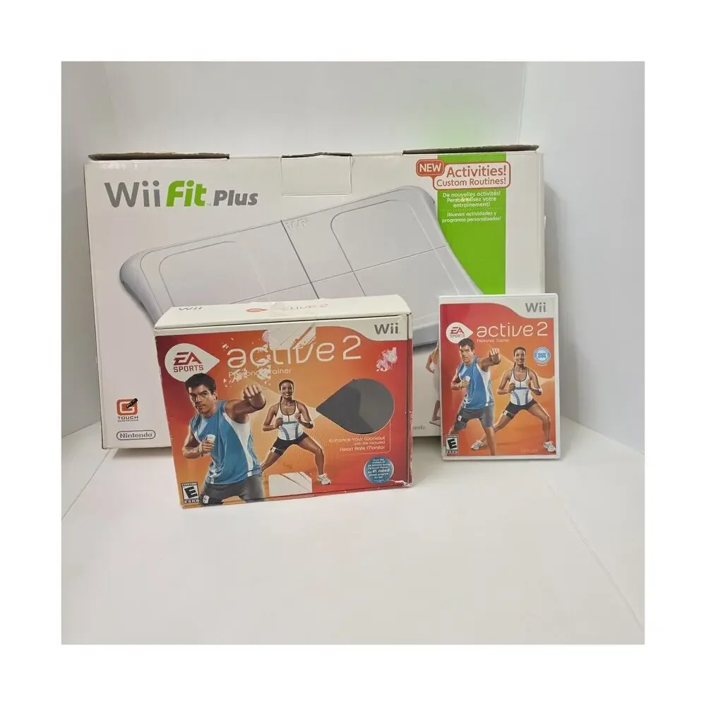 Nintendo Wii Fit Plus Balance Board Bundle Active 2 Personal Trainer Game